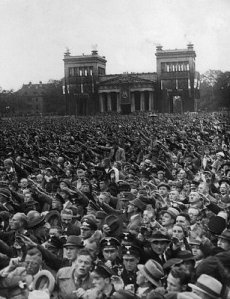 Crowd cheering Adolf Hitler